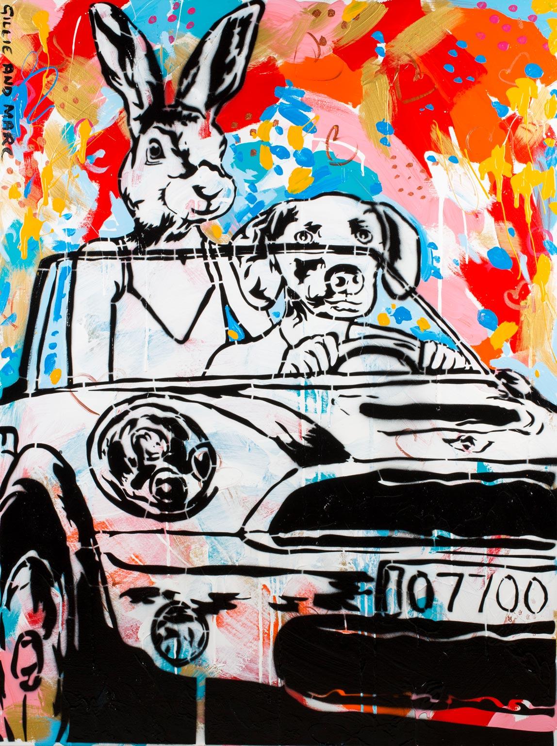 Gillie and Marc Schattner Figurative Print - Pop Art - Animal Print - Gillie and Marc - Limited Edition -They loved driving