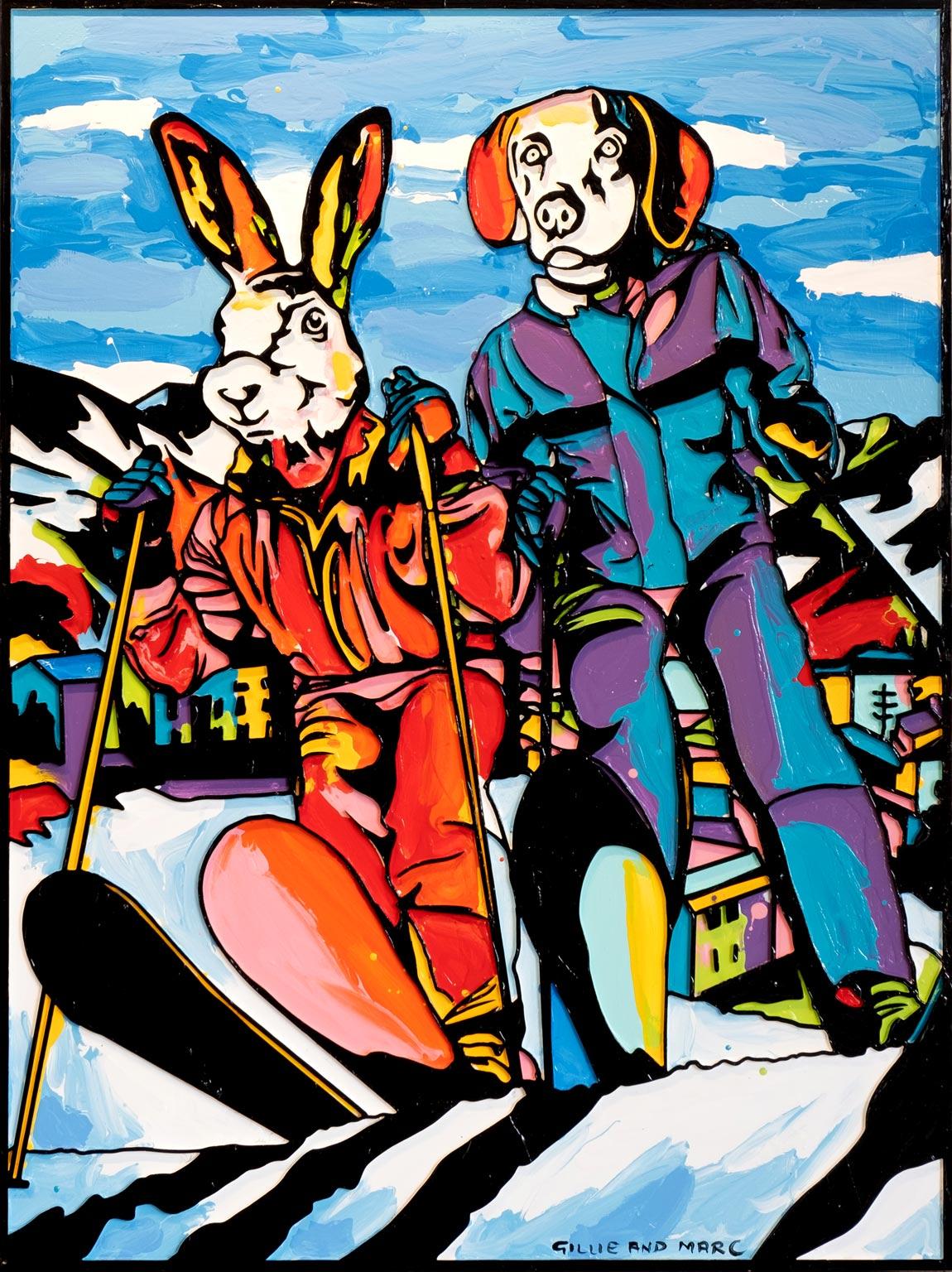 Gillie and Marc Schattner Figurative Print - Animal Pop Art - Print - Gillie and Marc - Limited Edition - She's a ski bunny