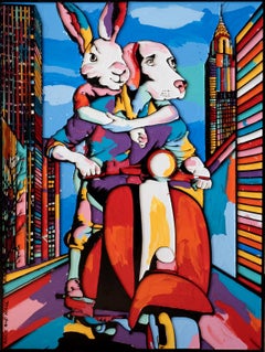Pop Art - Animal Print - Gillie and Marc - Limited Edition- NYC on their Vespa
