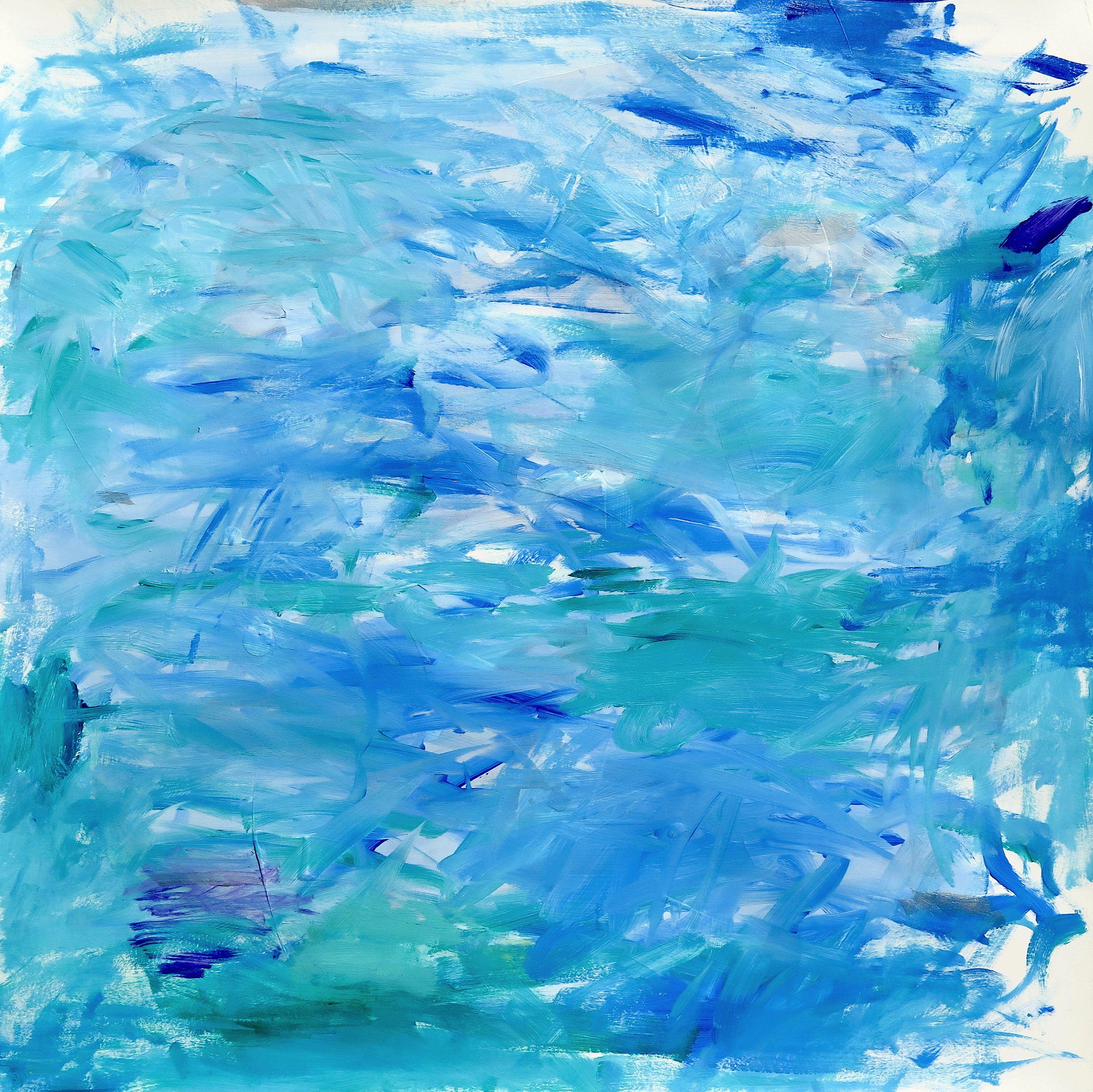 Ton Kinsbergen Abstract Painting - Light Rain / Aquamarine, Painting, Acrylic on Paper