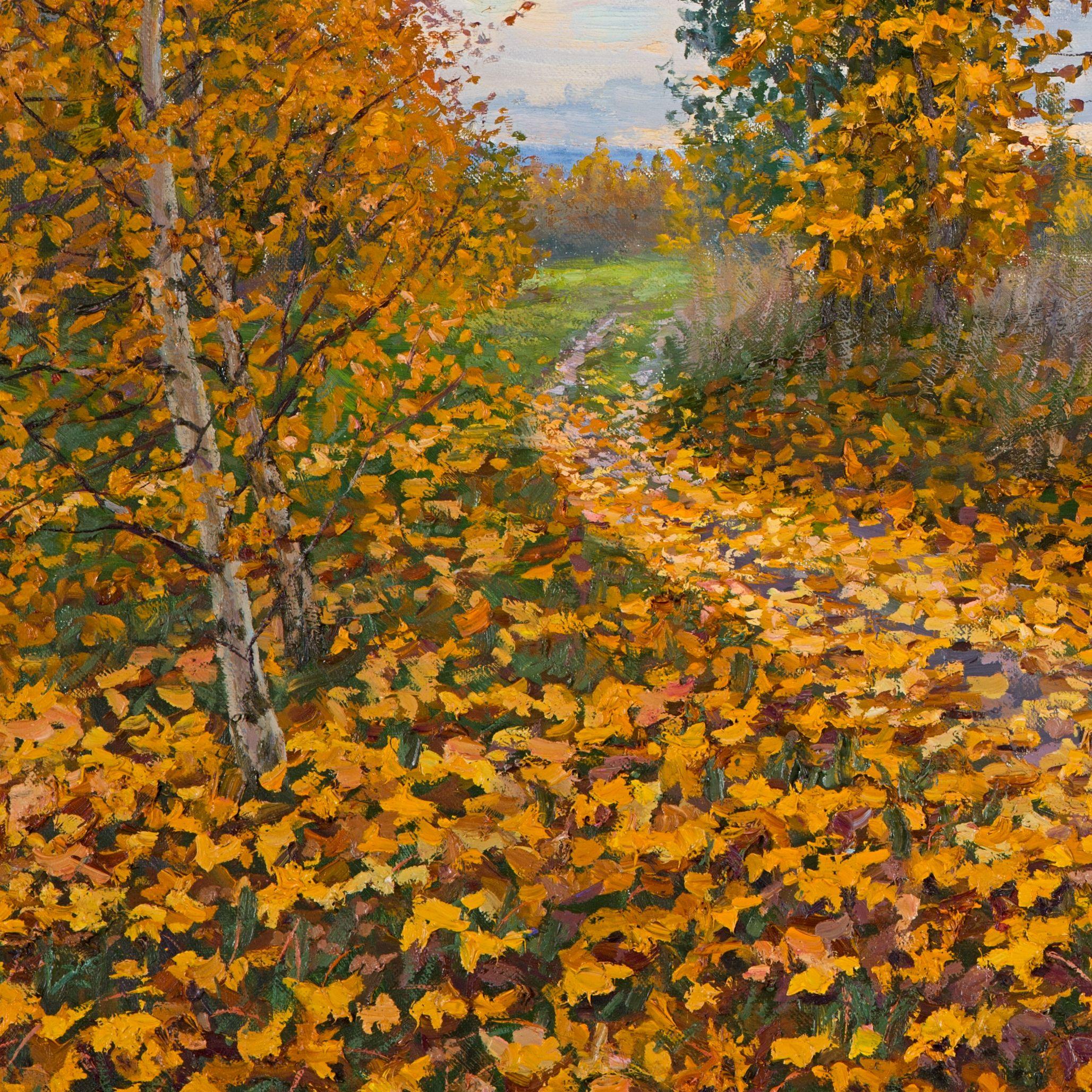 Title: Autumn Alley  Object type: painting  Artist: Elena Barkhatkova  Date: 2017  Medium and support: oil on canvas  Dimensions: h 73 cm Ã— w 92 cm Ã— d 3 cm  Copyright: Elena Barkhatkova :: Painting :: Impressionist :: This piece comes with an