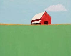 Green Field & Red Barn, Painting, Oil on Canvas