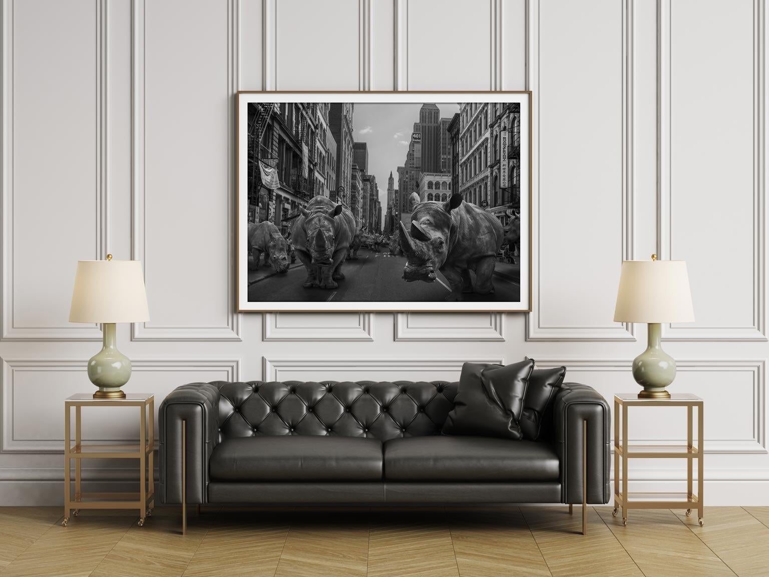 Limited Ed. Print Artwork titled ‘Rhinos at home in New York’ by Gillie and Marc - Contemporary Photograph by Gillie and Marc Schattner