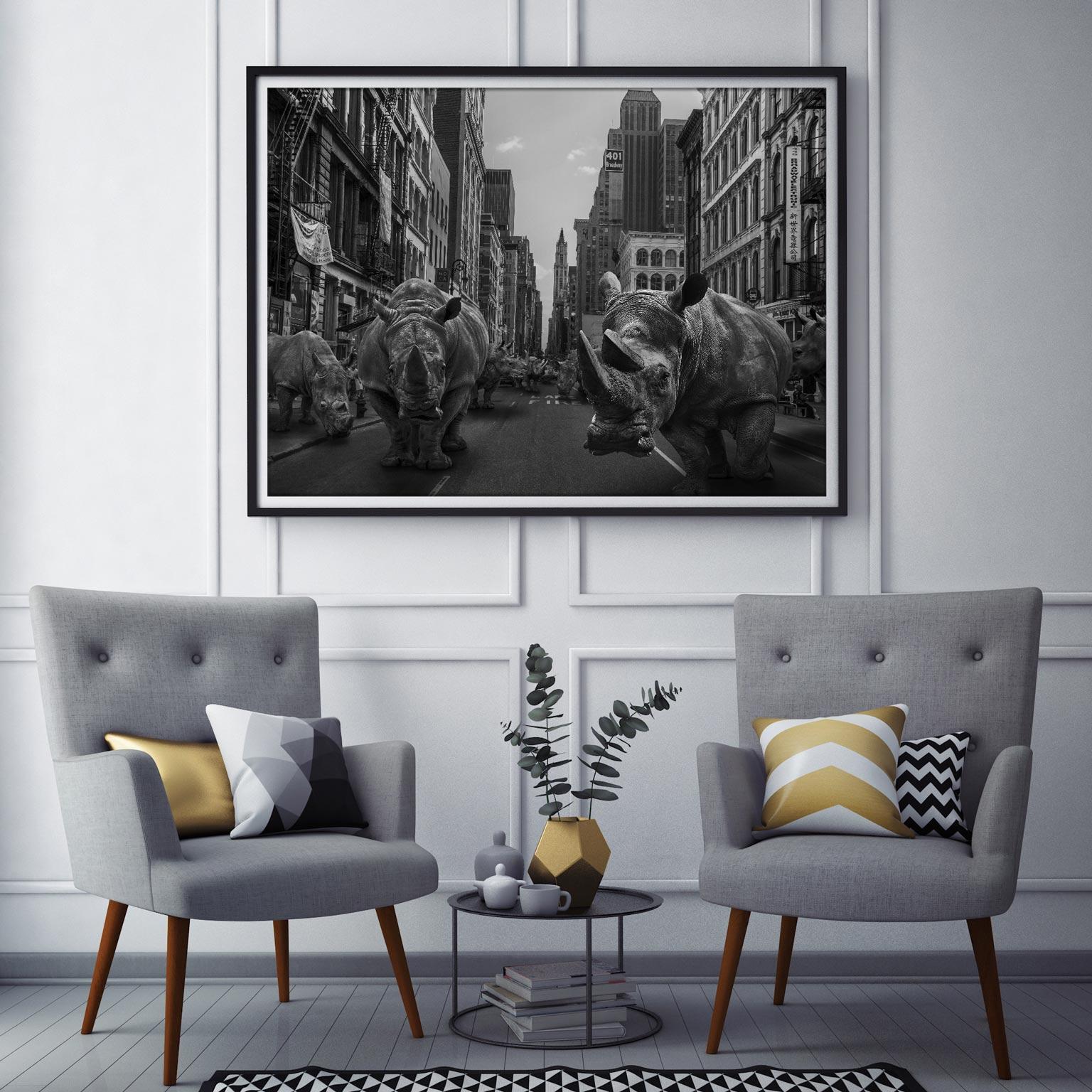 Limited Ed. Print Artwork titled ‘Rhinos at home in New York’ by Gillie and Marc For Sale 1