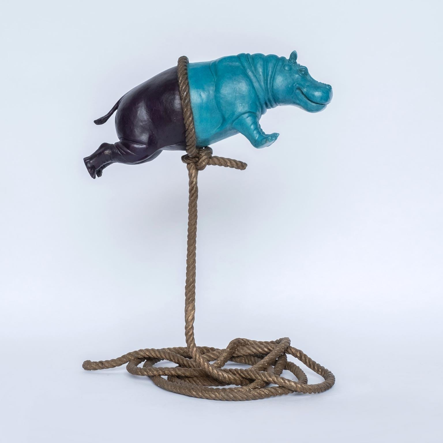 Bronze Sculpture - Art - Gillie and Marc - Hippo on rope - Nature - Animals