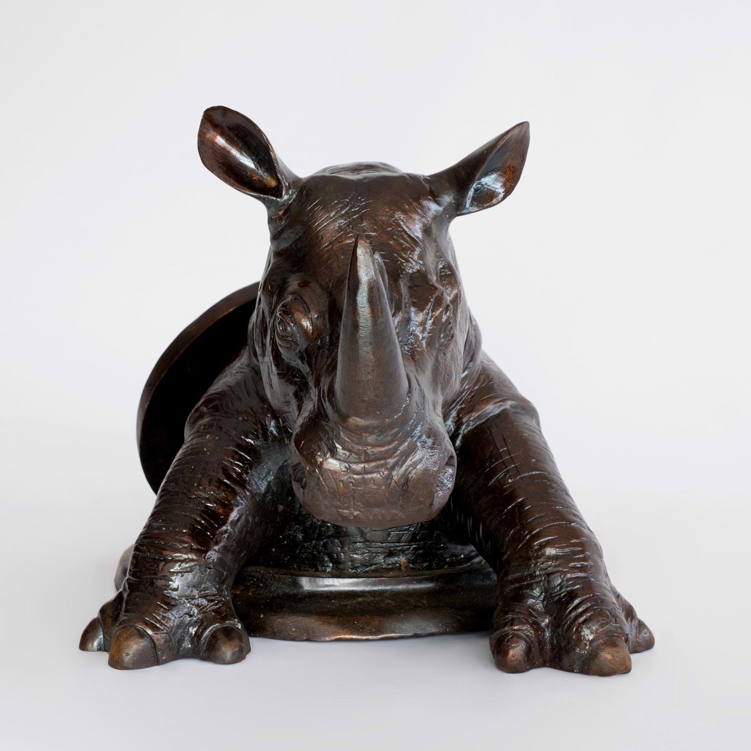 Bronze Animal Sculpture - Gillie and Marc - Limited - Rhino - Wildlife Art - Gold Figurative Sculpture by Gillie and Marc Schattner