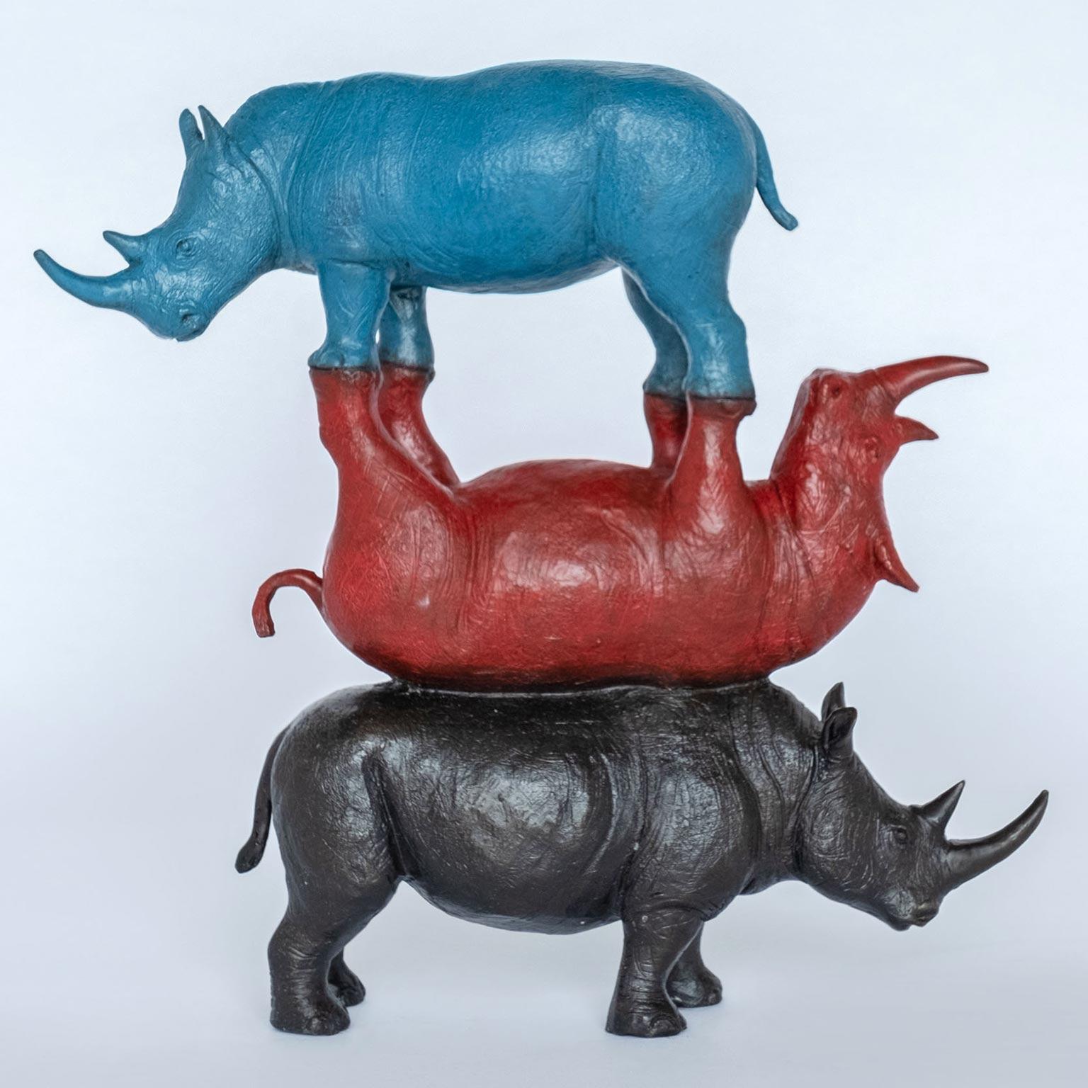 Gillie and Marc Schattner Figurative Sculpture - Bronze Animal Sculpture - Art - Rhino - Limited Edition - Animals - Colourful