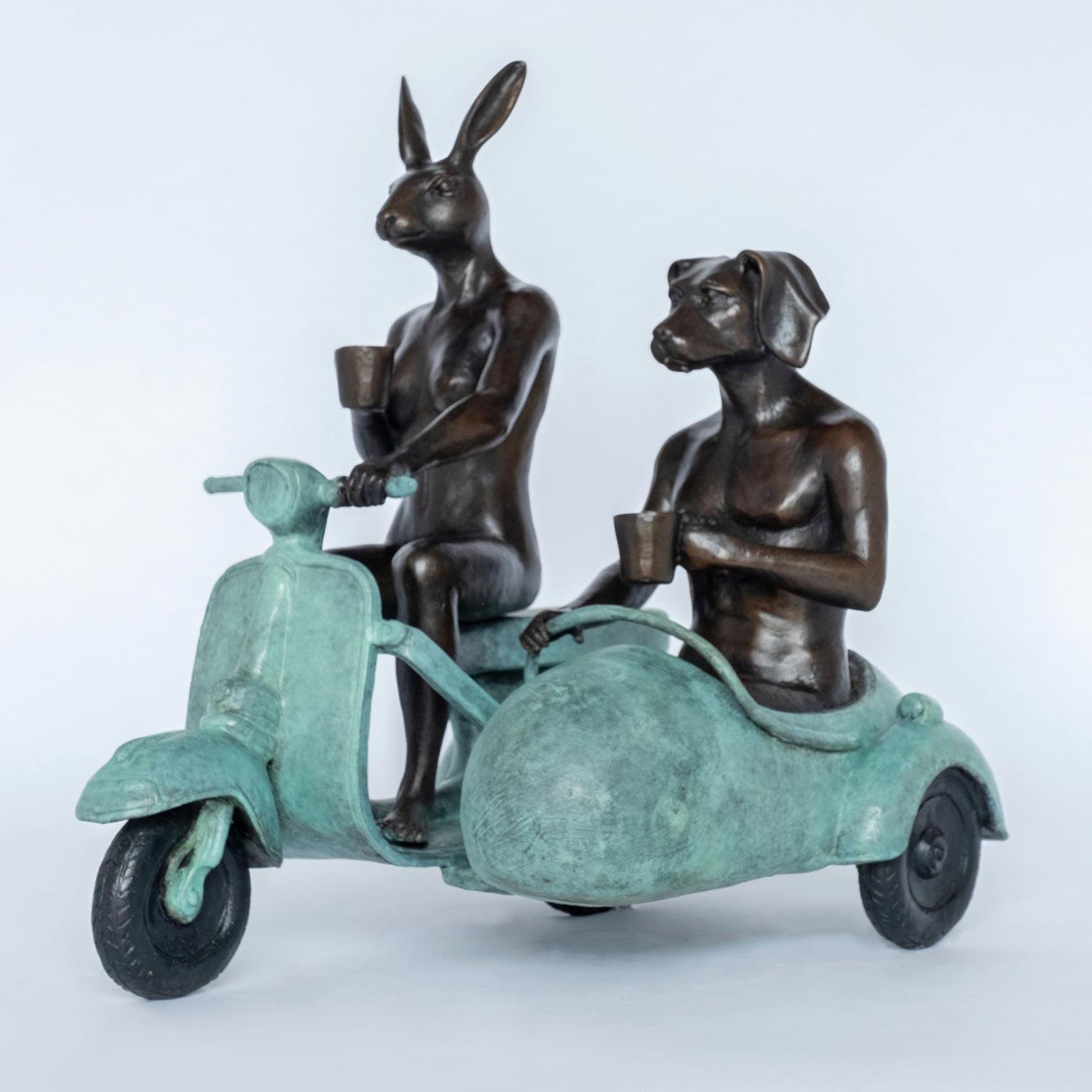 Gillie and Marc Schattner Figurative Sculpture - Bronze Animal Sculpture - Limited Edition - Travel Adventure Art - Green Patina