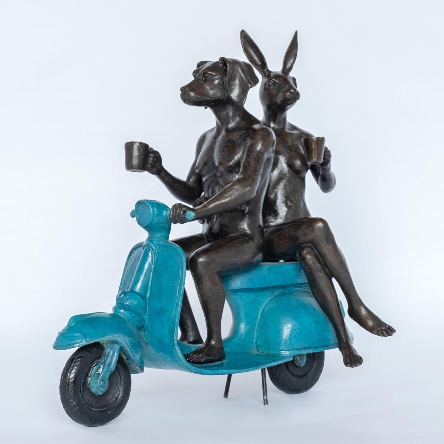 Gillie and Marc Schattner Figurative Sculpture - Bronze Sculpture - Gillie and Marc - Limited Edition - Pop Art - Vespa - Blue