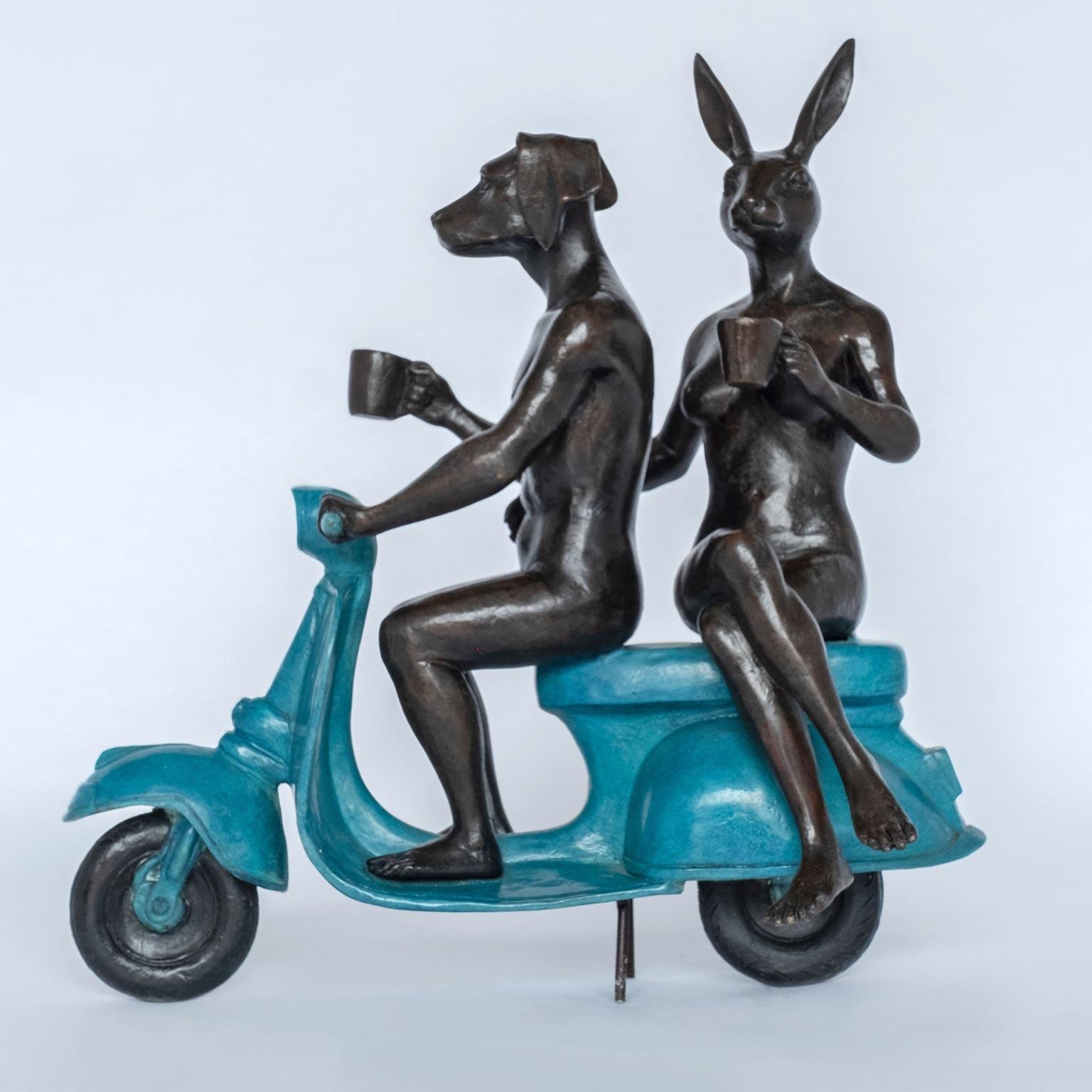 Title: They loved coffee, riding and each other
Authentic bronze sculpture
Limited Edition

World Famous Contemporary Artists: Husband and wife team, Gillie and Marc, are New York and Sydney-based contemporary artists who collaborate to create