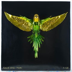Bronze Brass Sculpture - Limited Edition - Green Gold Budgie - Bird Art