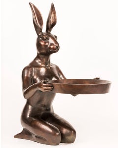 Bronze Indoor Outdoor Sculpture - Limited Edition - Rabbit Art Tray Table