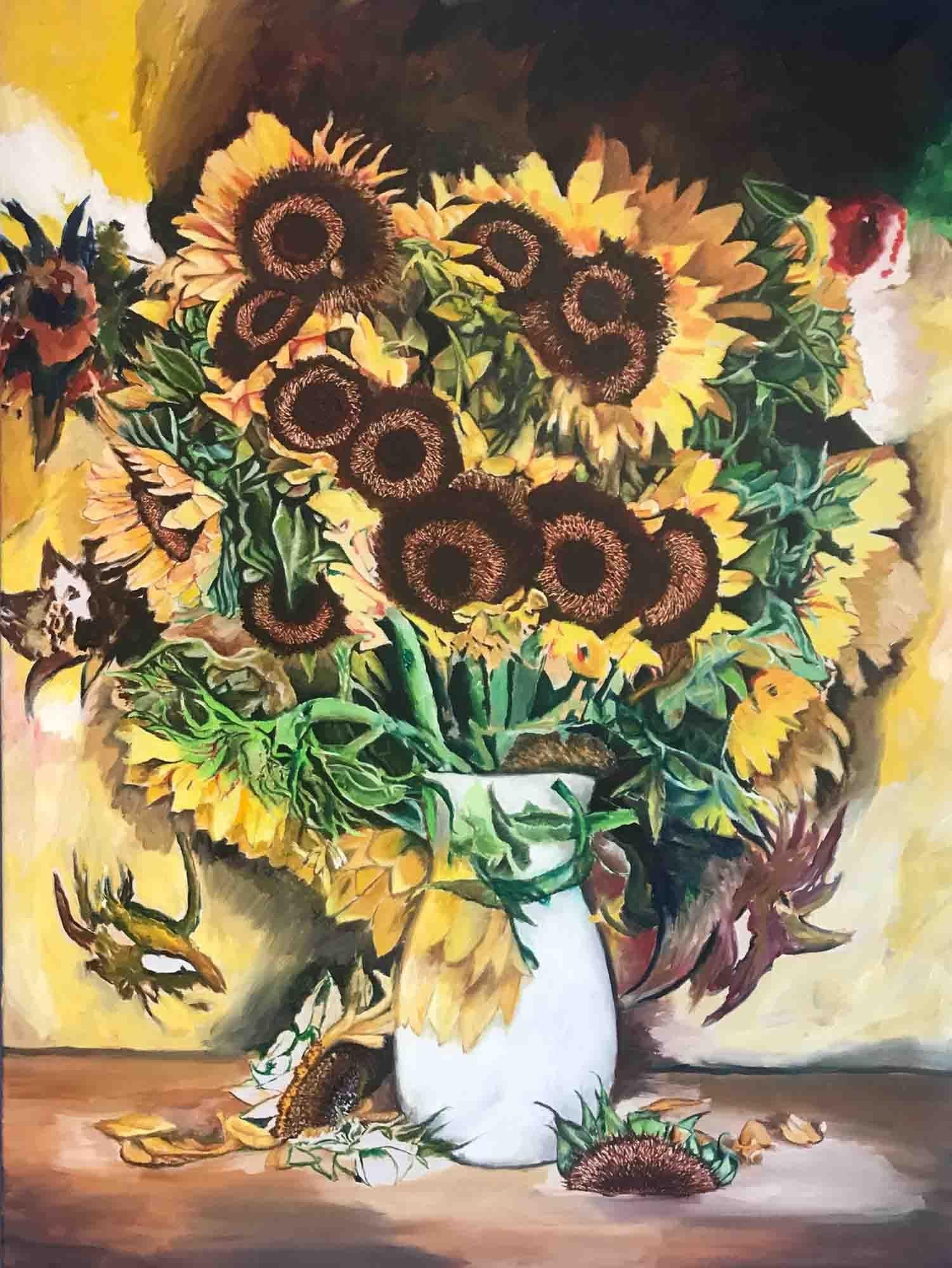 This painting was inspired by Vincent Van Gogh's "Sunflowers". I came up with my own image based on 3 still images merge into 1.  :: Painting :: Contemporary :: This piece comes with an official certificate of authenticity signed by the artist ::