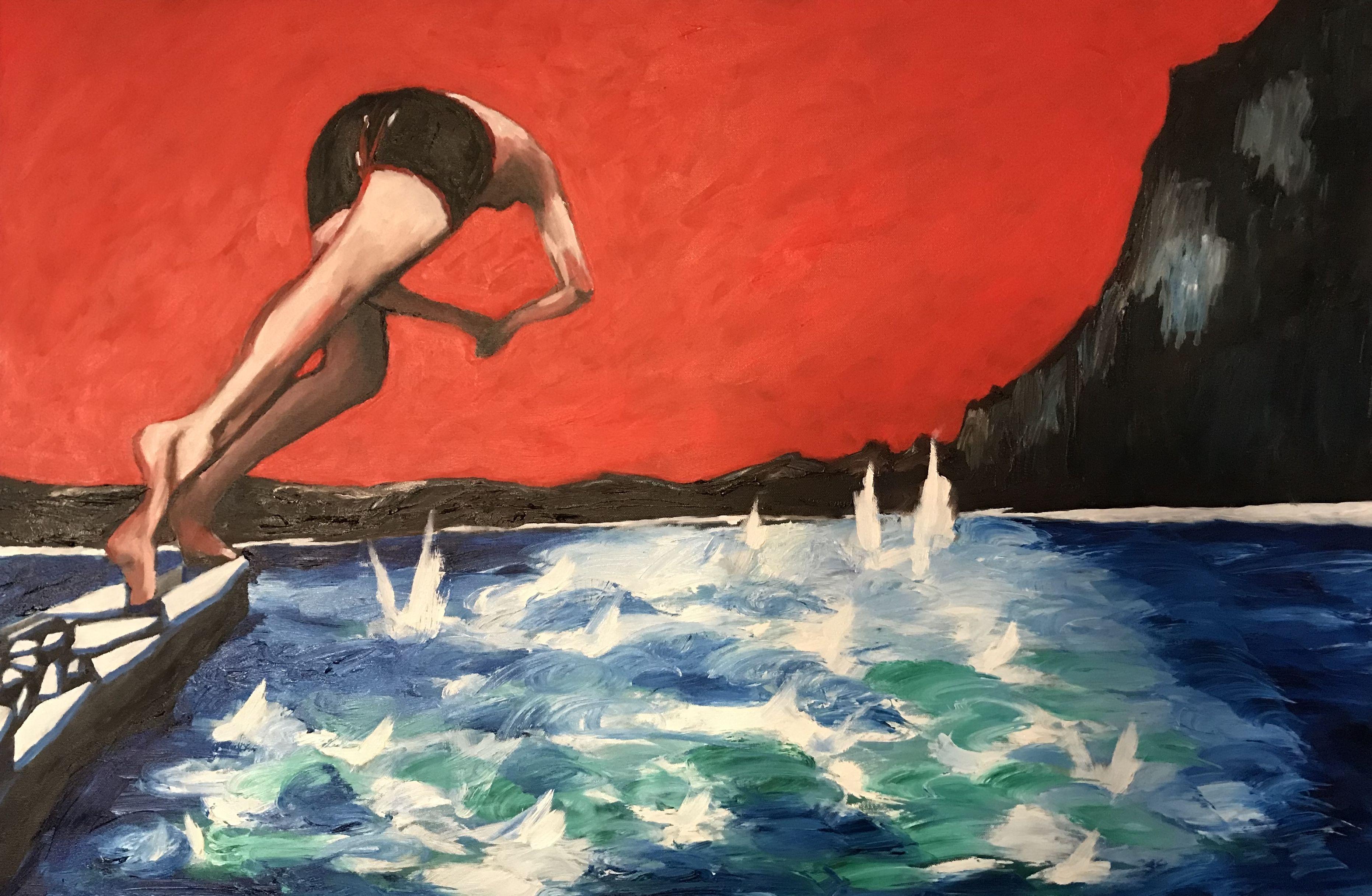 Summer is the month for this image. I tried to capture a timeless moment. Always in scared of the water and drawn to it at the same time and conquering my fears. How I love the sea. :: Painting :: Realism :: This piece comes with an official