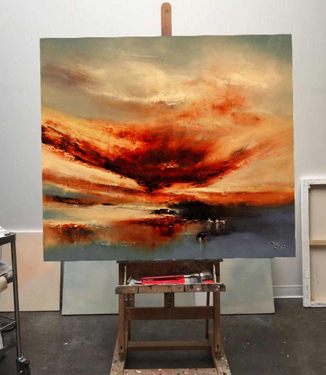 Olena Topliss Abstract Painting - What the clouds painting the Sky, Painting, Oil on Canvas