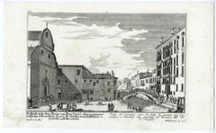 Antique A view of Ponte del Carmini in Venice by Engelbrecht - Engraving - 18th Century