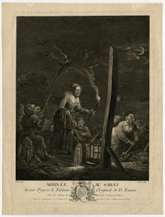 Witches arriving at sabbath by Aliamet - Engraving - 18th Century