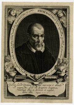 Portrait of the priest Marten Conincx by Bloemaert - Engraving - 17th Century