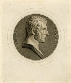 Allessandro Manzoni by Cornienti - Stipple engraving - 19th Century