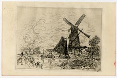 Windmills near Rotterdam by Jongkind - Etching - 19th Century