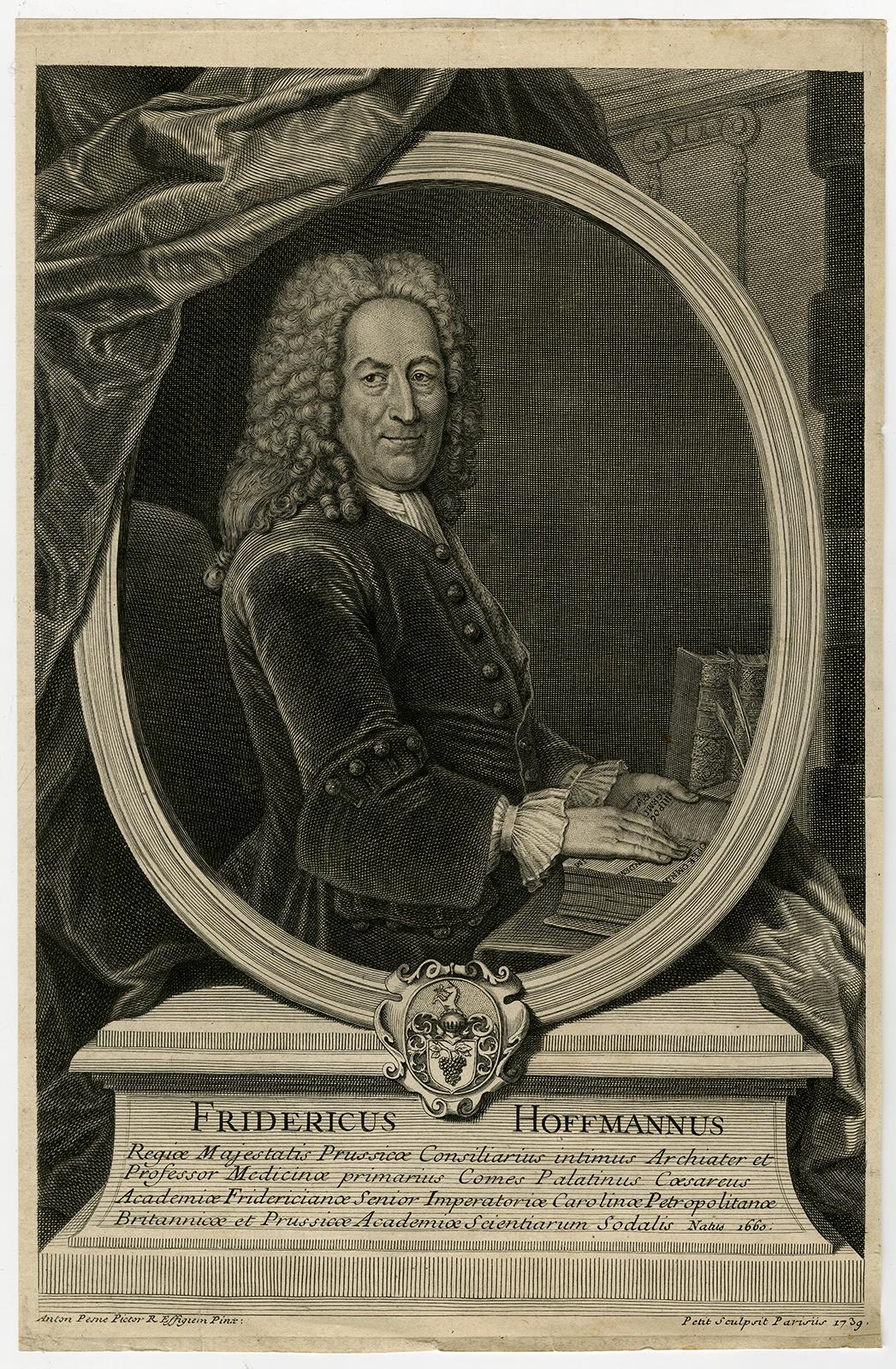 Gilles Edme Petit Print - Portrait of the physician Friedrich Hoffmann by Petit - Engraving - 18th Century