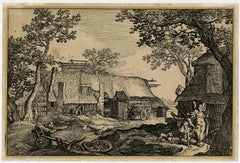 Tobias and the angel landscape by Visscher - Etching - 17th Century