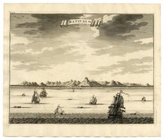 Dutch V.O.C. ships on Baticalo - Ceylon by Valentijn - Engraving - 18th Century
