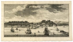 Antique The town Malacca with European vessels by Valentijn - Engraving - 18th Century