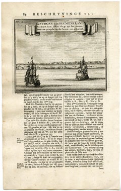 Dutch ships approaching Australia by Valentijn - Engraving - 18th Century