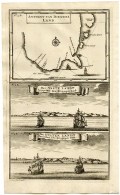 Abel Tasman discovery of New Zealand by Valentijn - Engraving - 18th Century