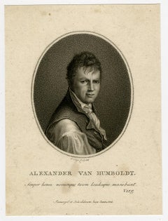 Portrait of Alexander von Humboldt by Velijn - Stipple engraving - 19th Century