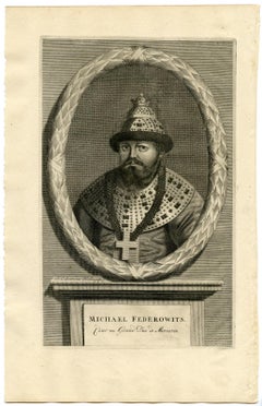 Michael I of Russia - Mikhail Romanov by Olearius - Engraving - 18th Century