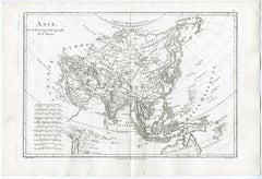 Map of the Asian continent by Bonne - Engraving - 18th Century