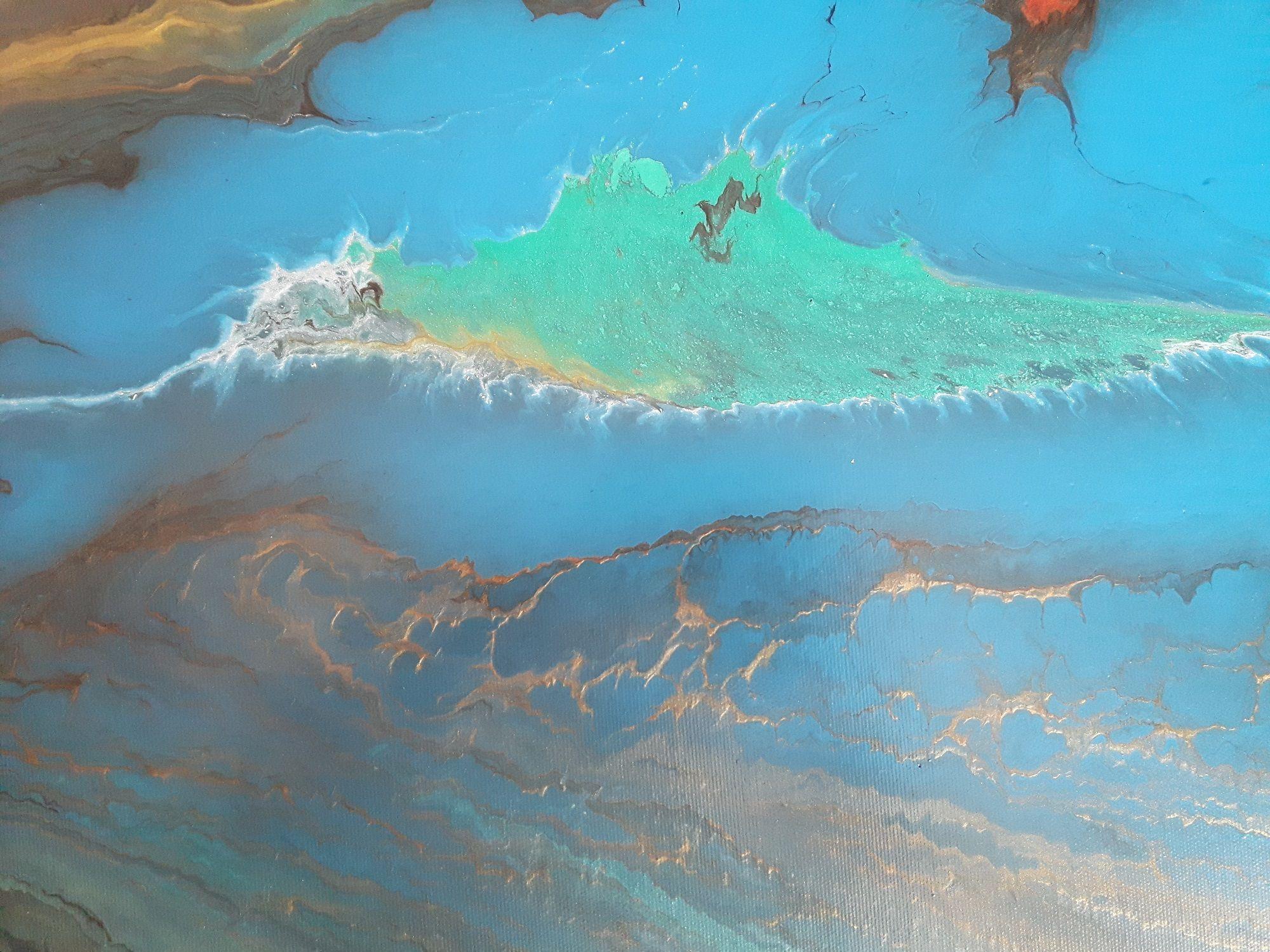 This painting differs from the rest of my paintings.   Not only by a technique I used but it was made in a diffrent state of my mind. I would say it was made by  my subconscious.   I created shortly after my twins were born prematurely. From the