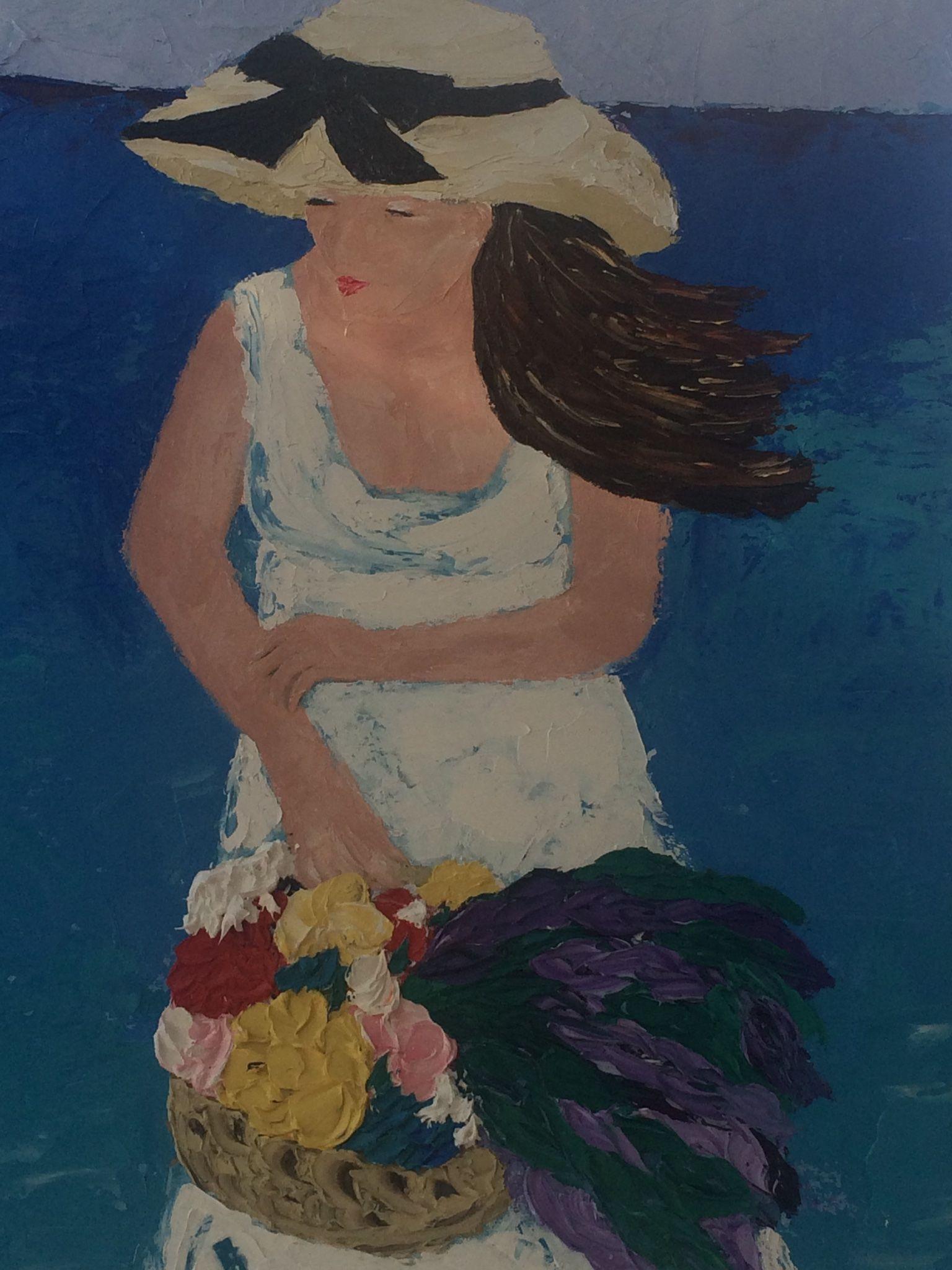Mother and child portrayed in loving harmony with serene seascape as backdrop.  :: Painting :: Impressionist :: This piece comes with an official certificate of authenticity signed by the artist :: Ready to Hang: Yes :: Signed: Yes :: Signature