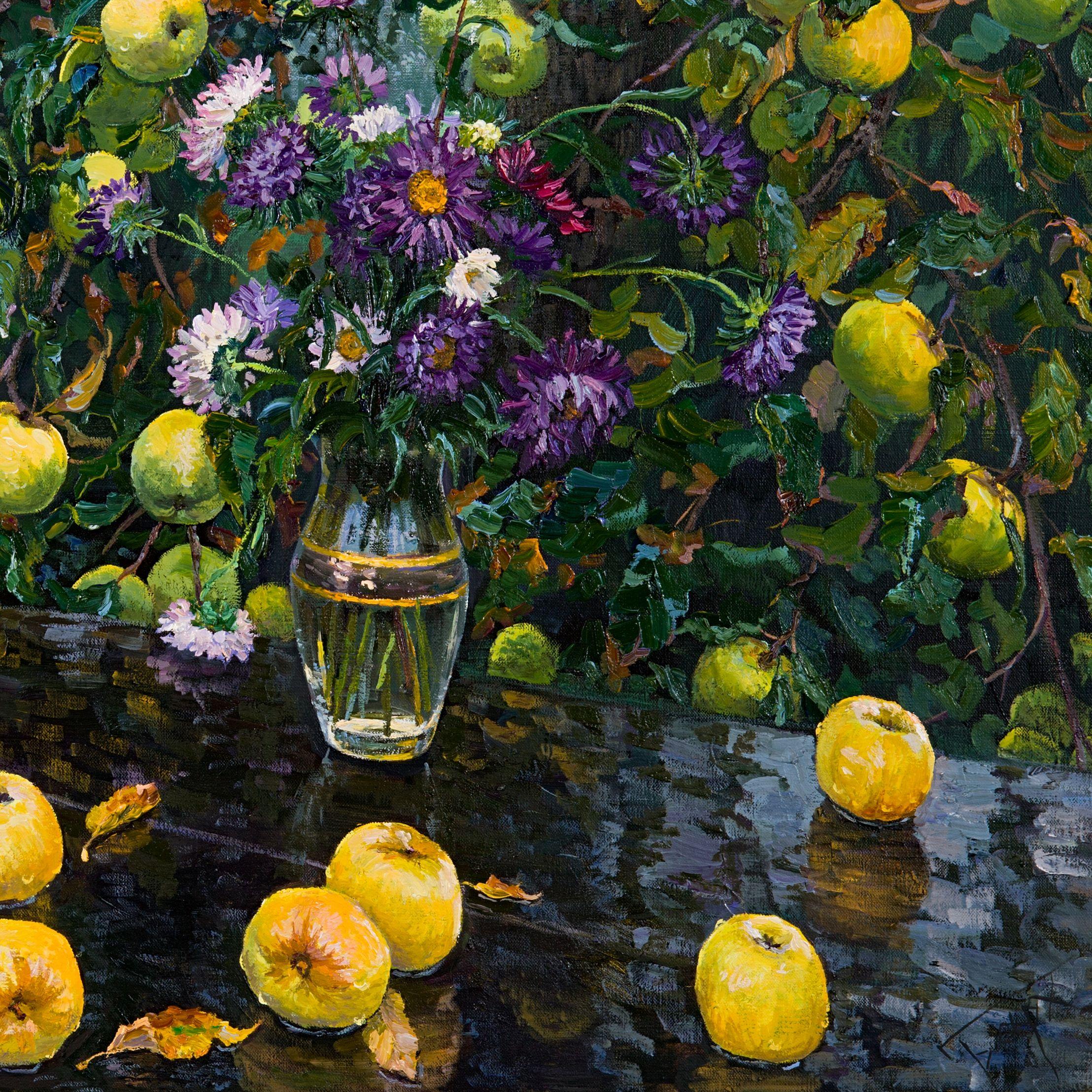 Still Life with Asters and Apples, Painting, Oil on Canvas 1