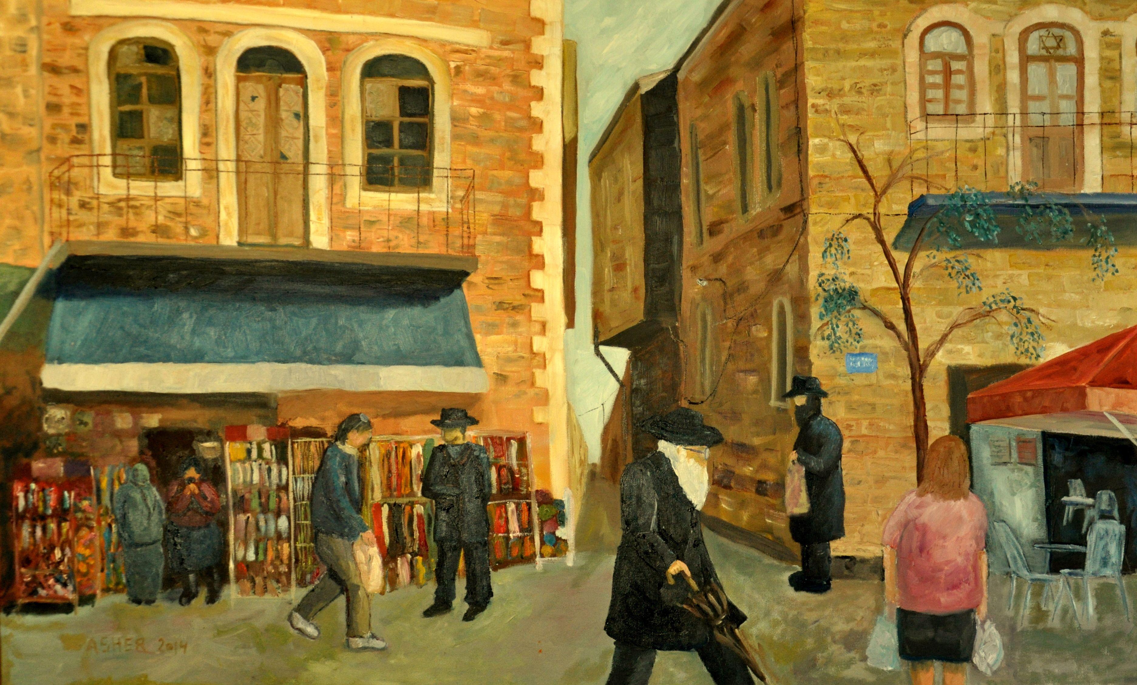 A view of a street in Jerusalem  :: Painting :: Realism :: This piece comes with an official certificate of authenticity signed by the artist :: Ready to Hang: Yes :: Signed: Yes :: Signature Location: front :: Canvas :: Landscape :: Original ::