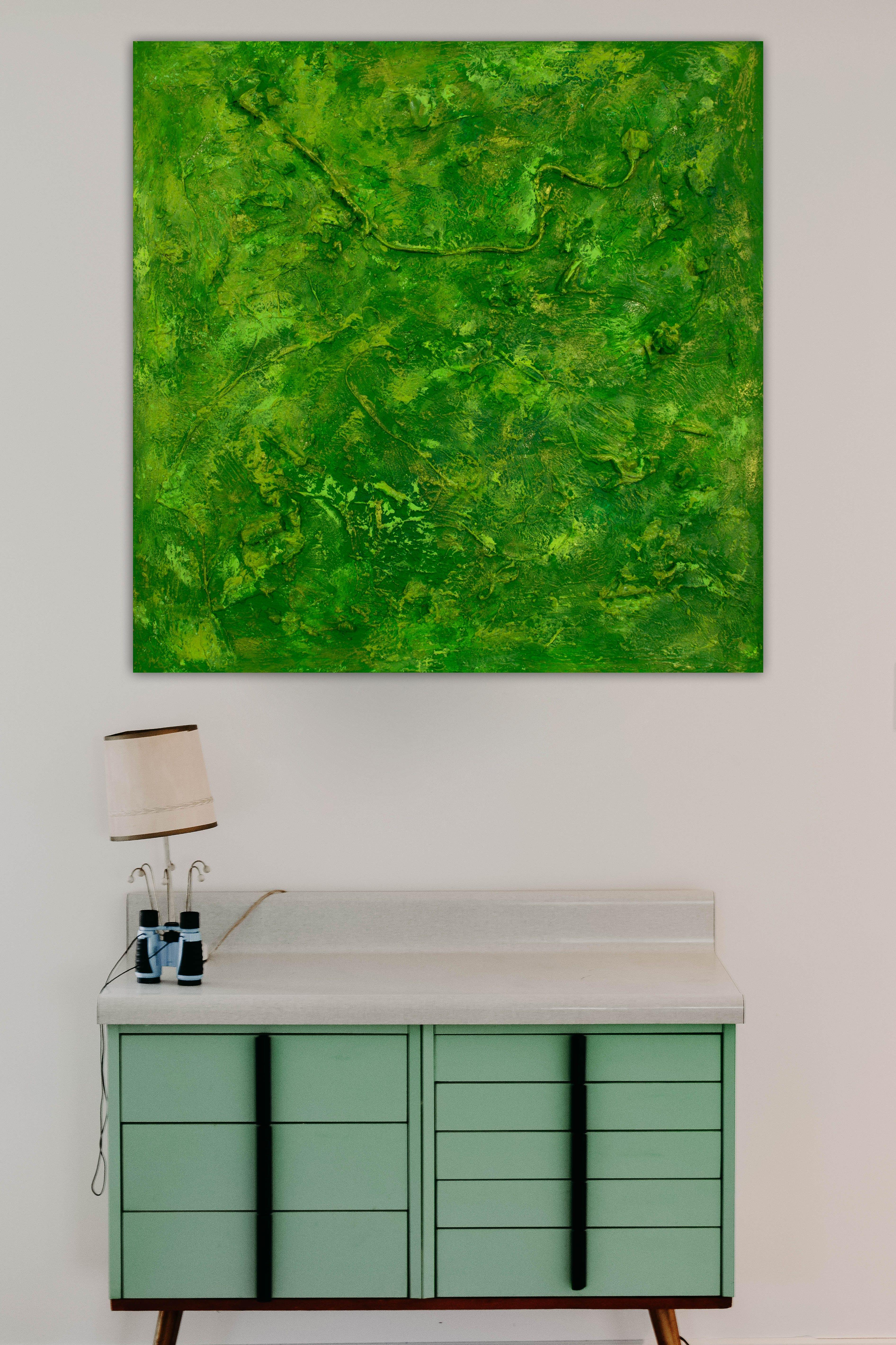 Praxidike, Painting, Acrylic on Canvas - Green Abstract Painting by Pamela Rys