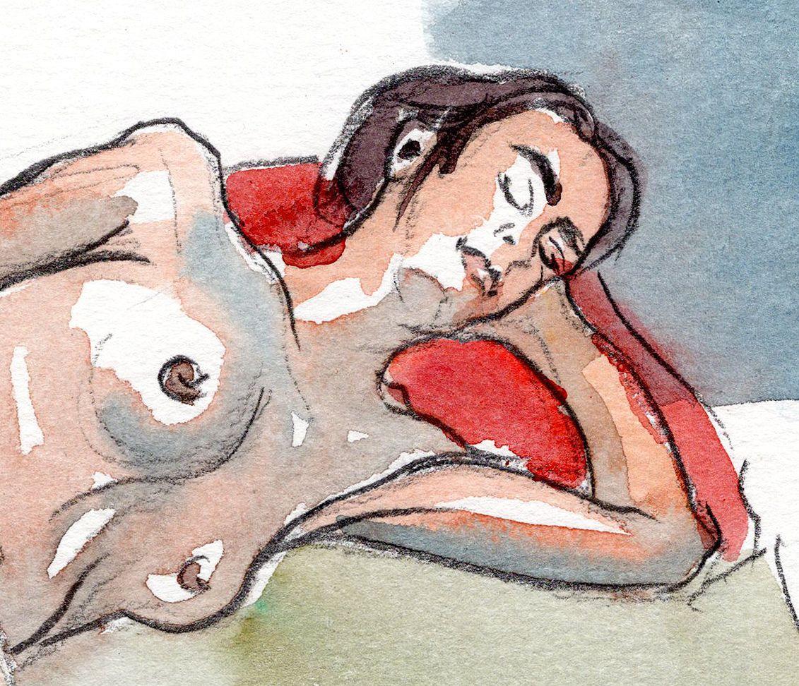 Resting Red, Painting, Watercolor on Paper - Realist Art by David House