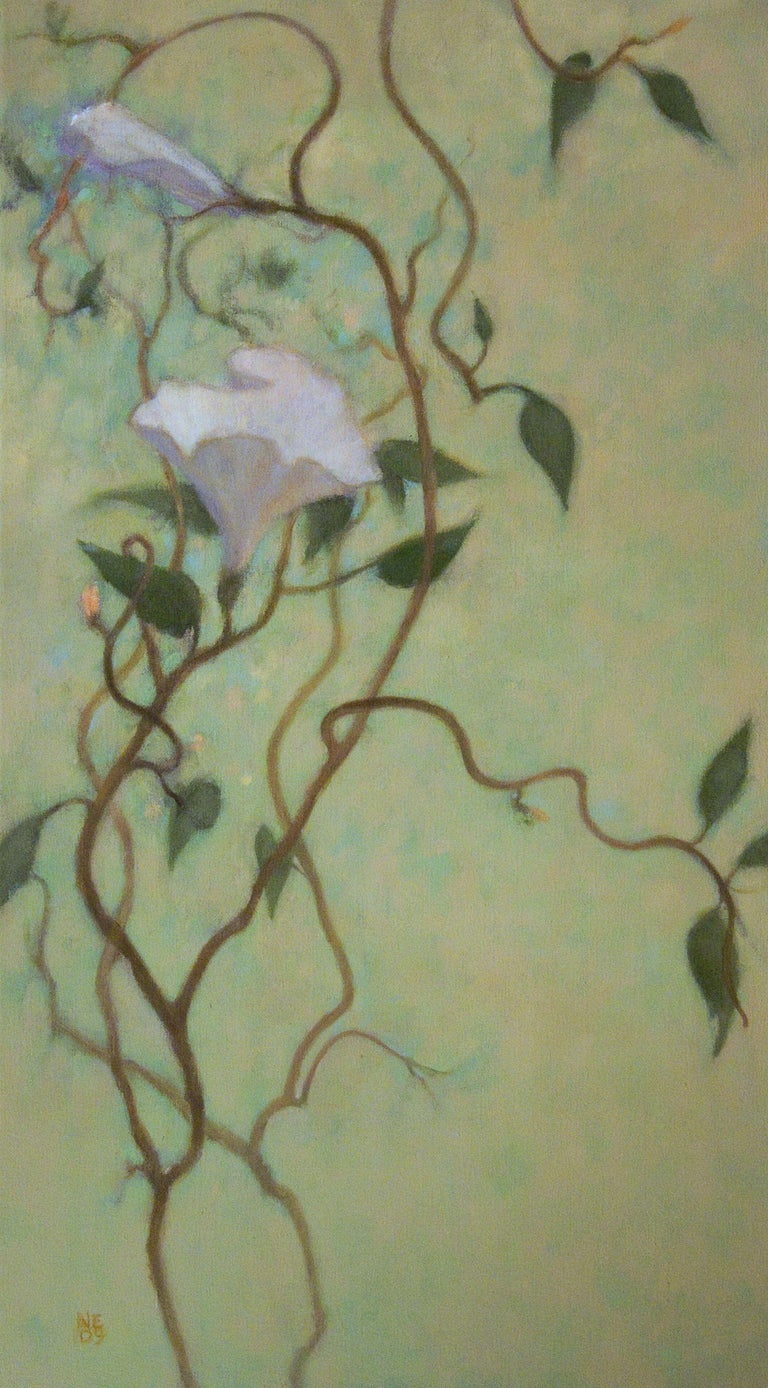 Nanci Erskine White Flower Vine, Painting, Oil on Canvas For Sale at