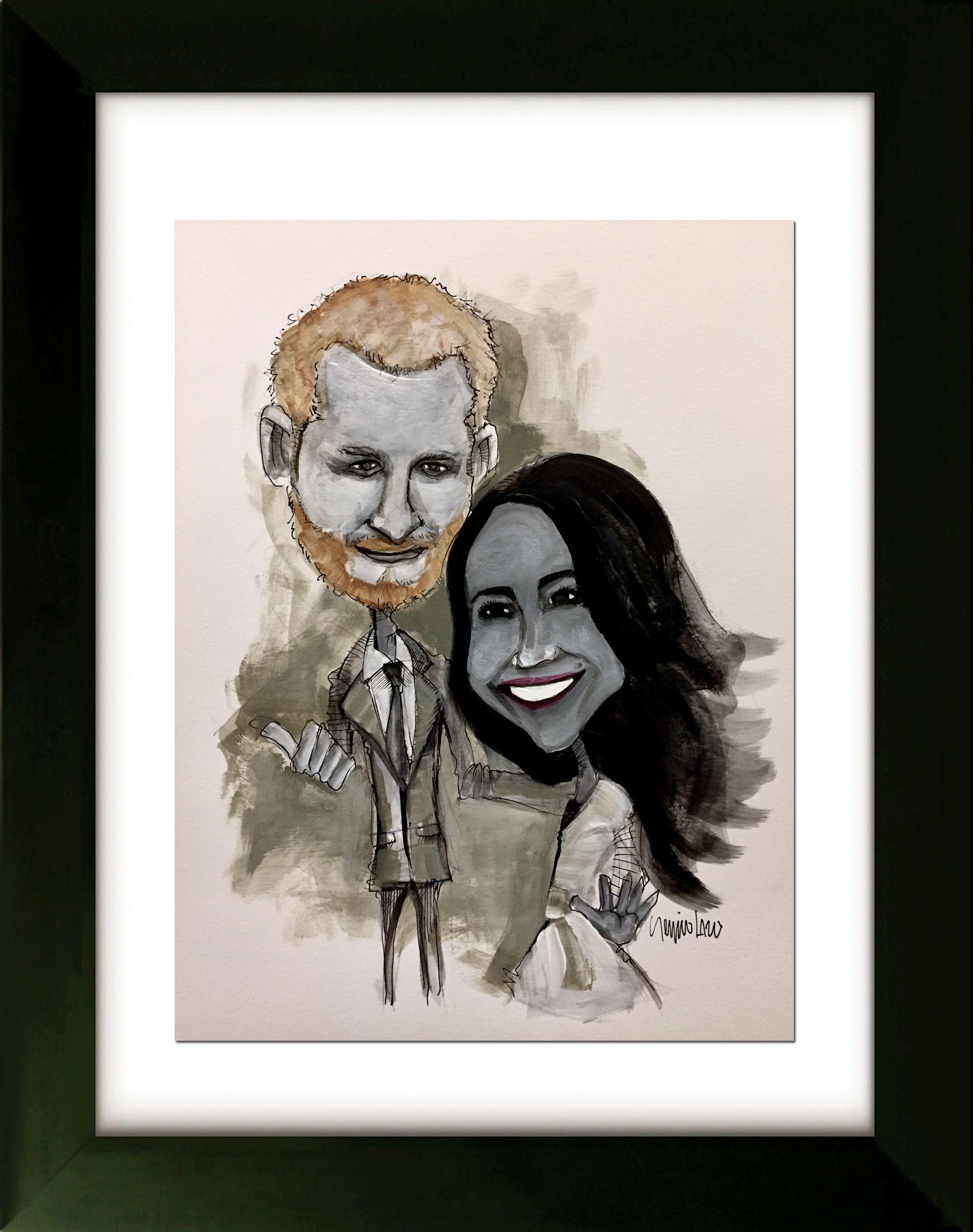 Harry und Meghan, Zeichnung, Bleistift und Tinte auf Papier (Pop-Art), Art, von Sergio Lazo