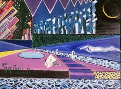 Swimmer in the Night - SCAPE, Painting, Oil on Canvas