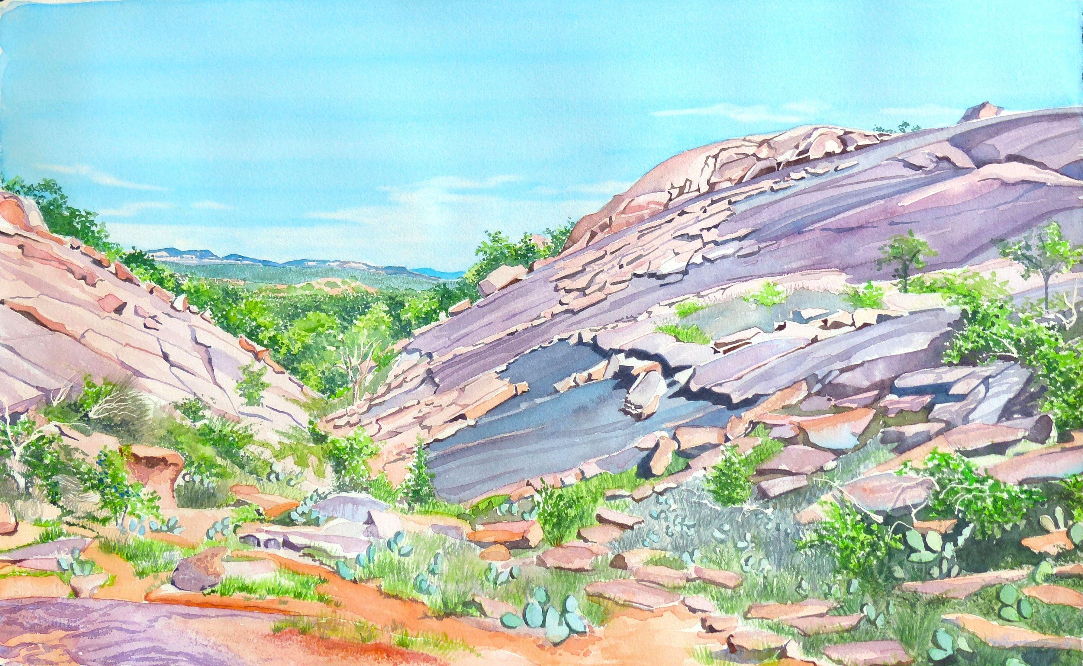 Enchanted Rock, Painting, Watercolor on Watercolor Paper - Art by Leslie White