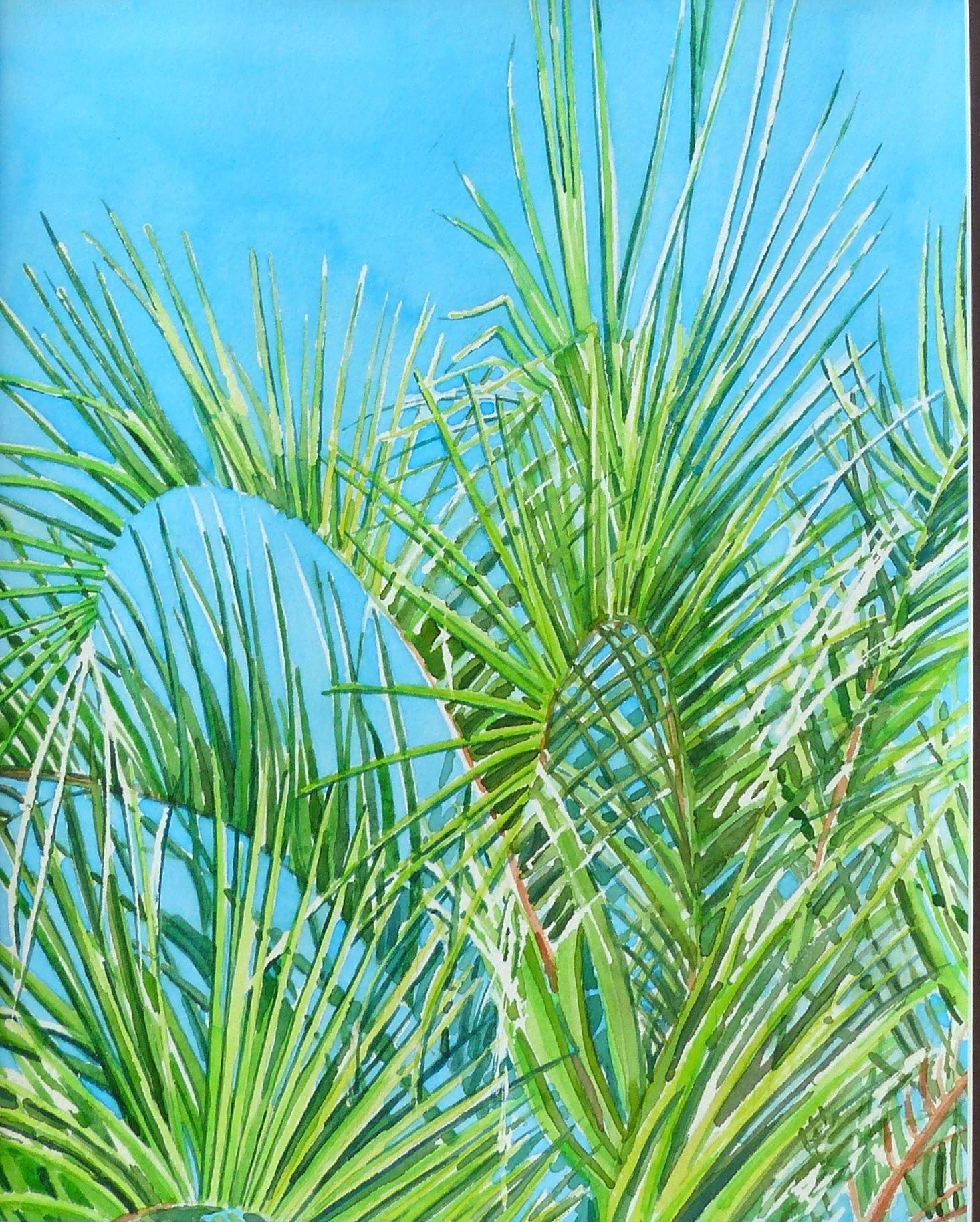 Palms and Blue Sky, Painting, Watercolor on Watercolor Paper - Art by Leslie White