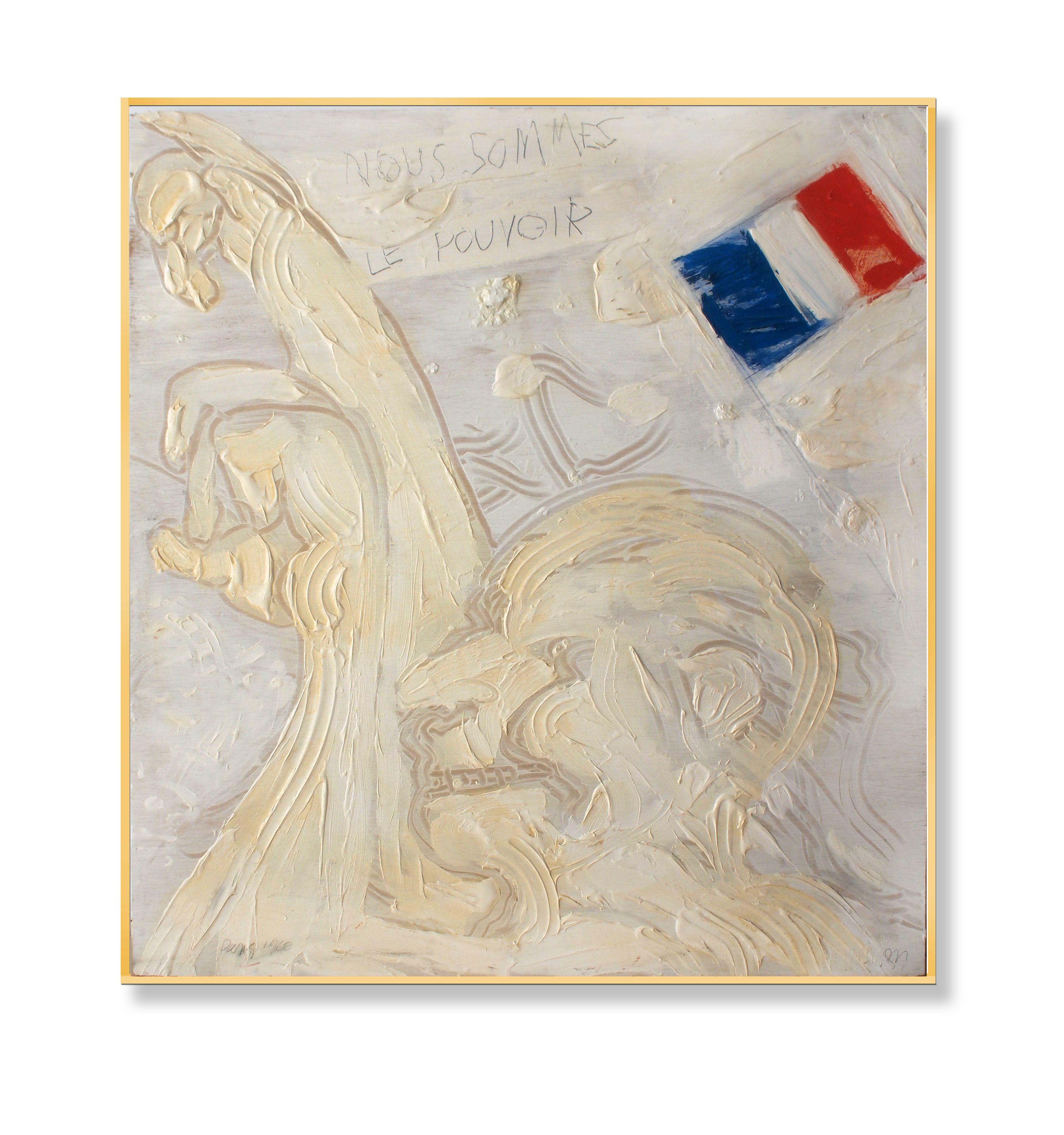 paris'68, Peinture, huile sur panneau de bois - Painting de Edward Zelinsky