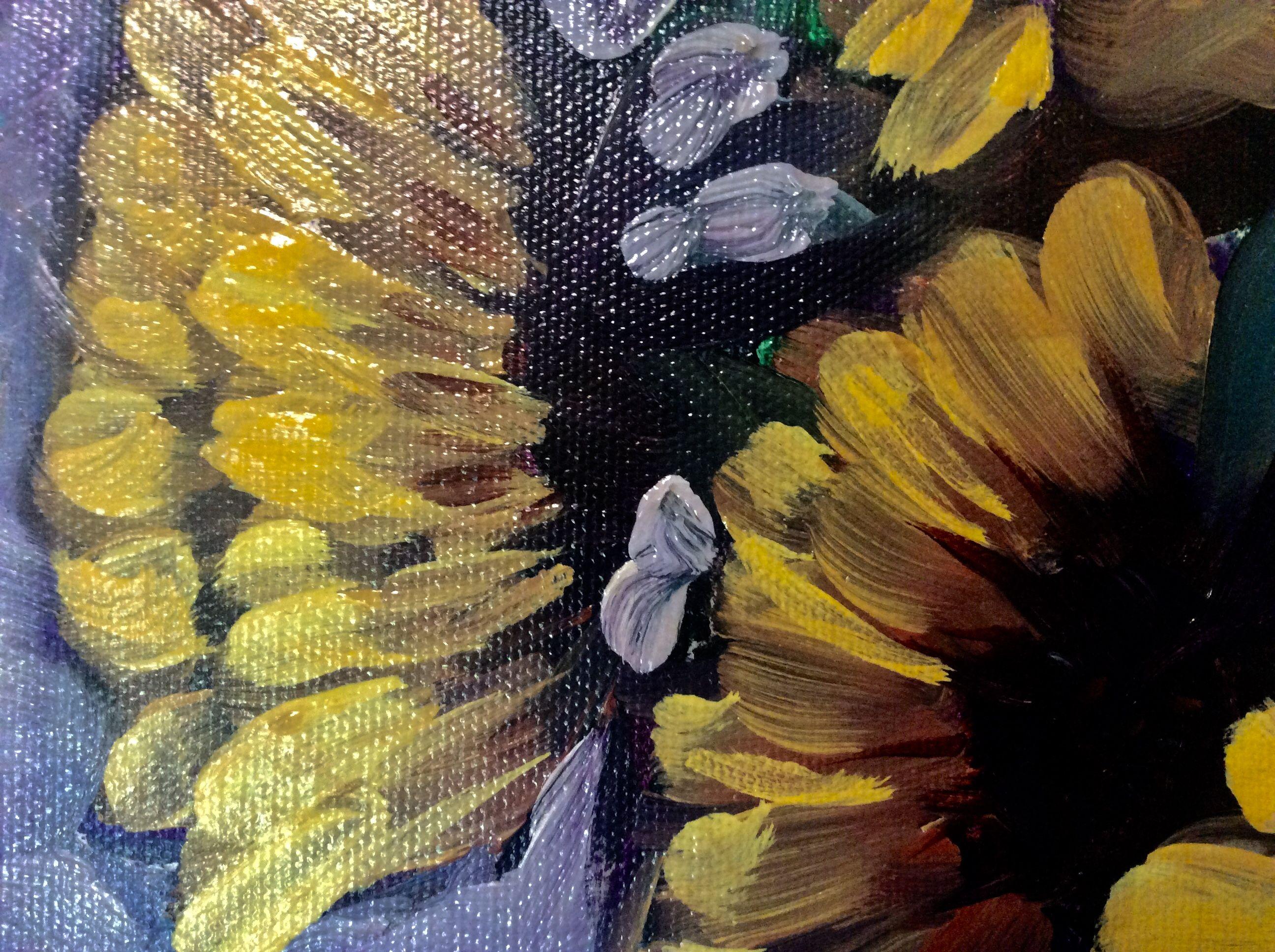 Her sunflowers sang of summer and happiness. I never wanted to see the image of them fading away to their natural demise.  Happy,happy. :: Painting :: Impressionist :: This piece comes with an official certificate of authenticity signed by the
