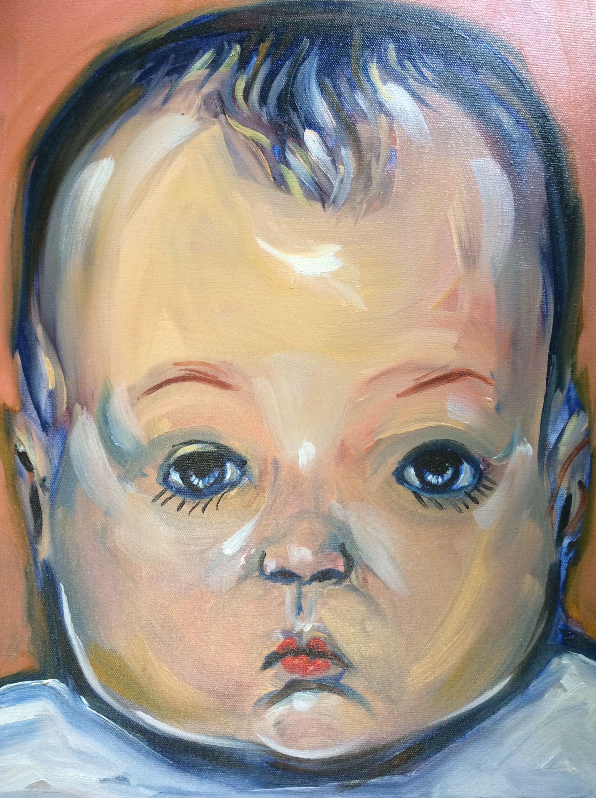 Baby Doll, Pittura, Olio su tela - Painting di Sheila Tajima