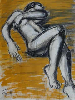 On The Deck - Female Nude, Painting, Acrylic on Paper