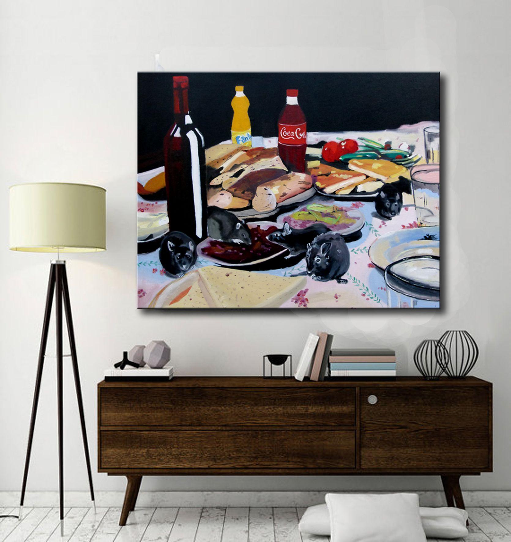 Rats, peinture, peinture à l'huile sur toile - Moderne Painting par Soso Kumsiashvili