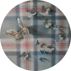 Butterflies on tartan pattern, Painting, Oil on Canvas